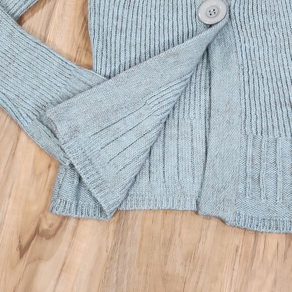 ☔️🔸️BCBGMaxAzria Blue Variegated Alpaca Single Button Cardigan Sweater Large - Picture 8 of 12